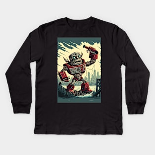 giant robot cyborg attacking the city - Japanese style Kids Long Sleeve T-Shirt
